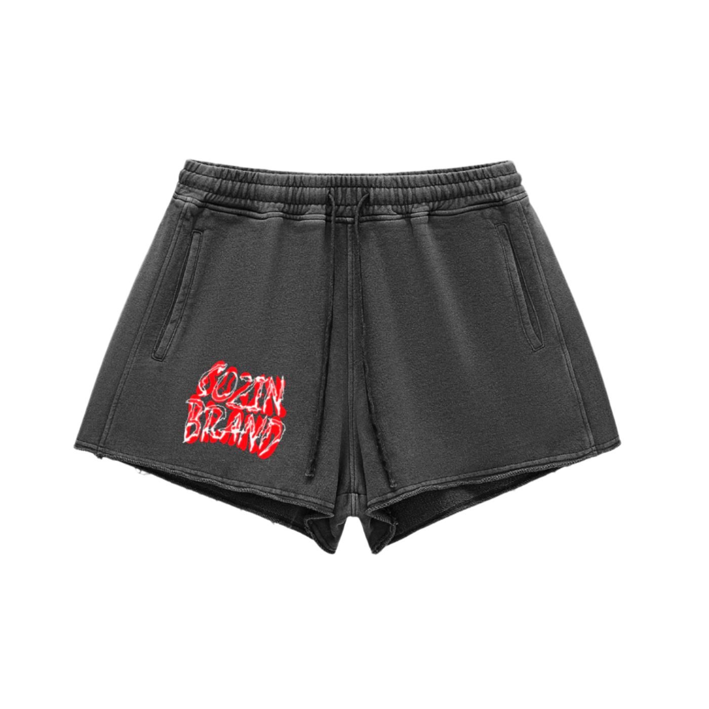 "SOZIN BRAND" Washed Raw Edge Drawstring Shorts(Red)(WOMENS)