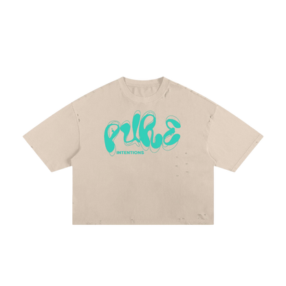 "PURE INTENTIONS" Classic Torn Boxy Tee