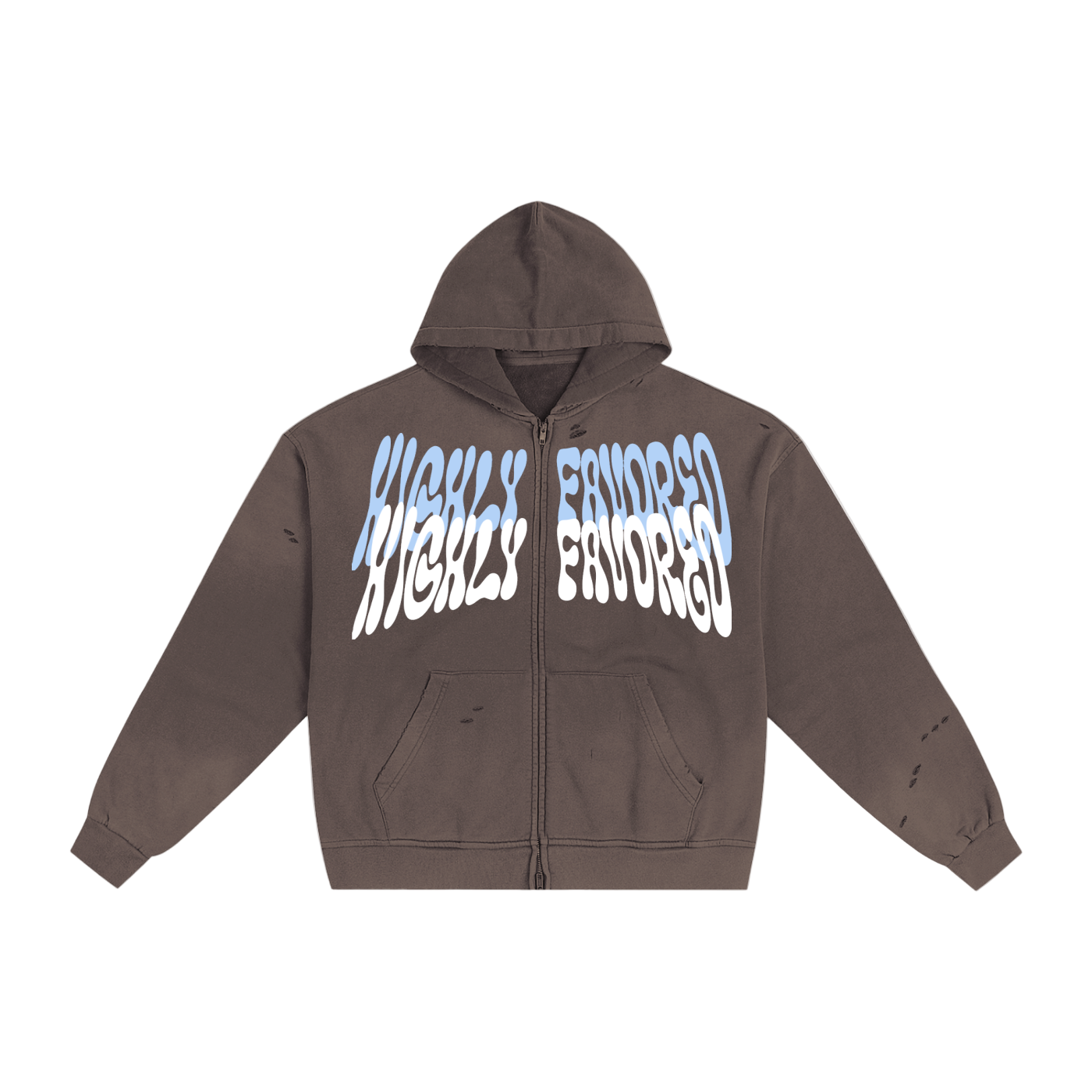 "HIGHLY FAVORED" Torn Double zip hoodie