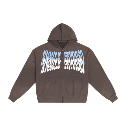 "HIGHLY FAVORED" Torn Double zip hoodie