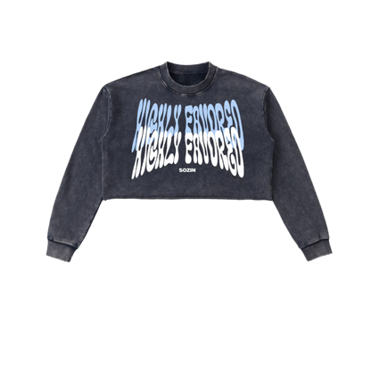"HIGHLY FAVORED" Raw Edge Cropped Sweatshirt(WOMENS)