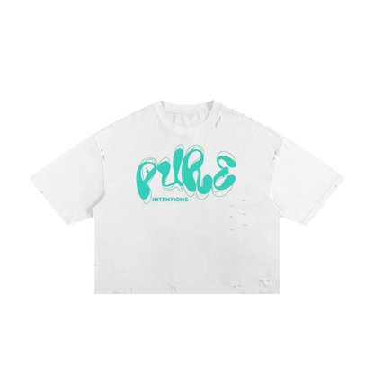 "PURE INTENTIONS" Classic Torn Boxy Tee