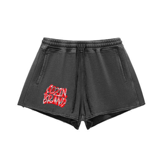 "SOZIN BRAND" Washed Raw Edge Drawstring Shorts(Red)(WOMENS)