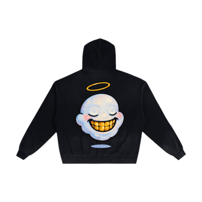 "HIGHLY FAVORED" Torn Double zip hoodie (Sunfade Black)