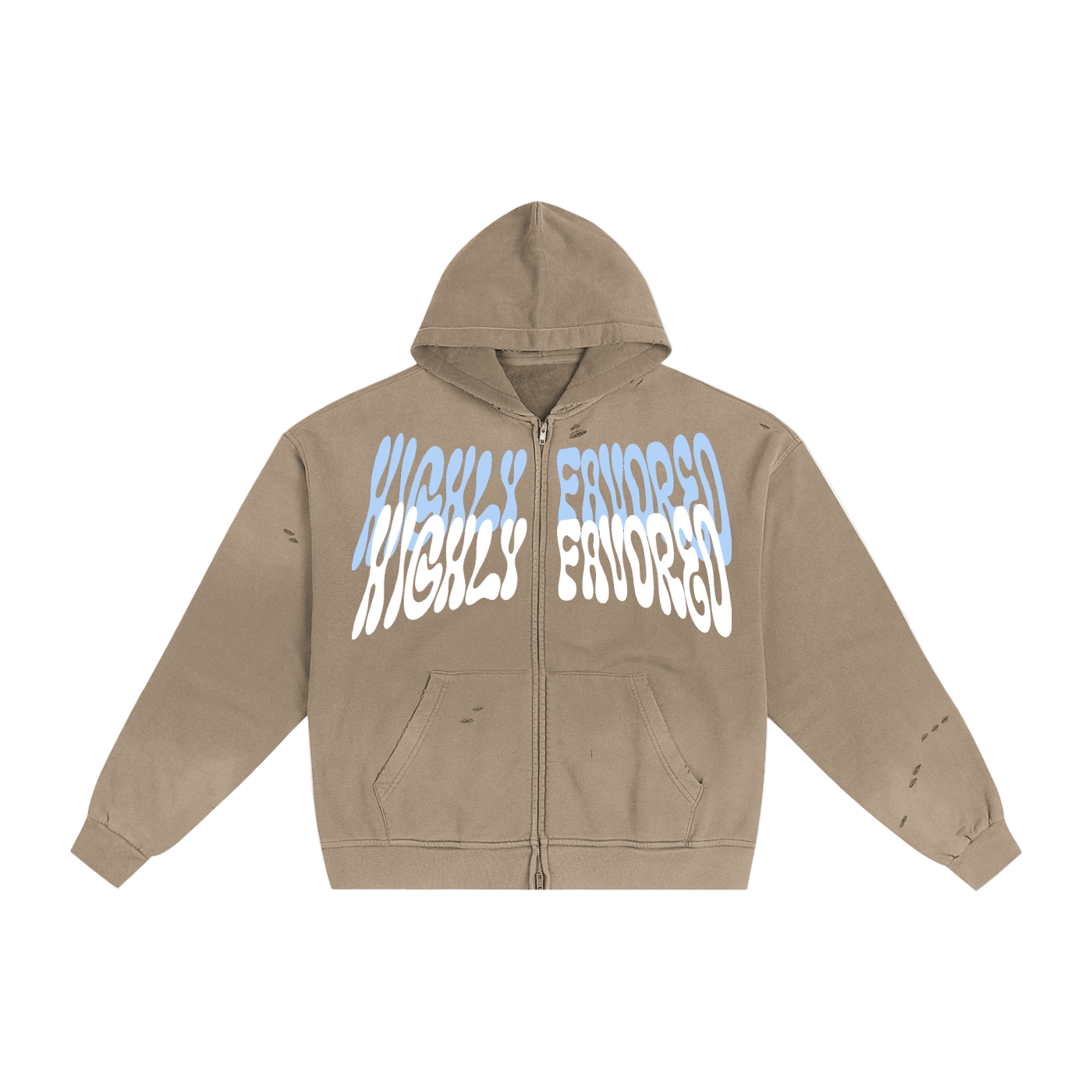 "HIGHLY FAVORED" Torn Double zip hoodie