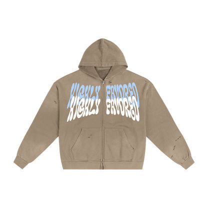 "HIGHLY FAVORED" Torn Double zip hoodie