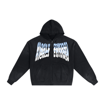 "HIGHLY FAVORED" double zip hoodie (Sunfade Black)
