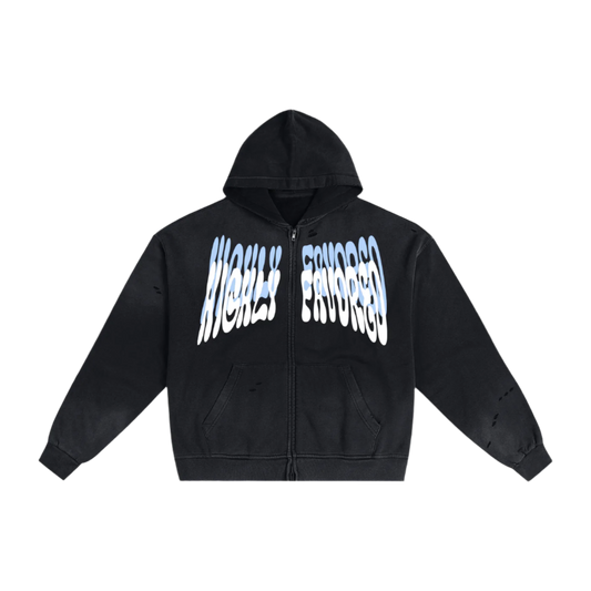 "HIGHLY FAVORED" double zip hoodie (Sunfade Black)