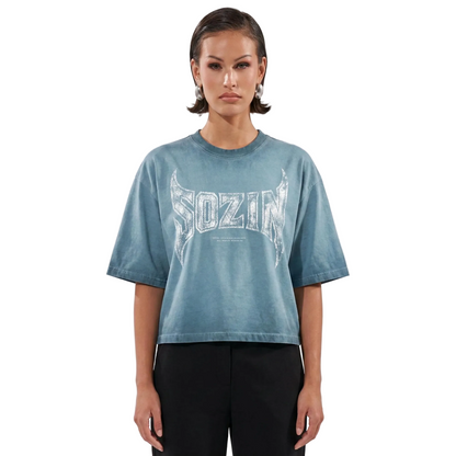 REVERSE DYED BRAND TEE - BLUE SAGE -