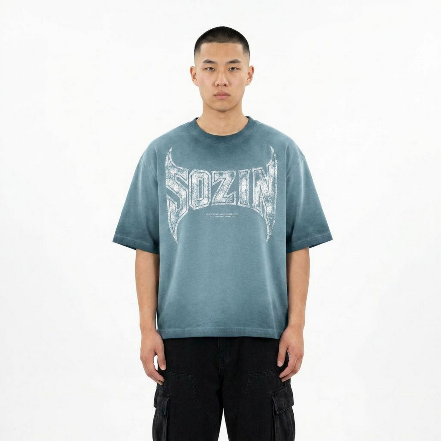REVERSE DYED BRAND TEE - BLUE SAGE -