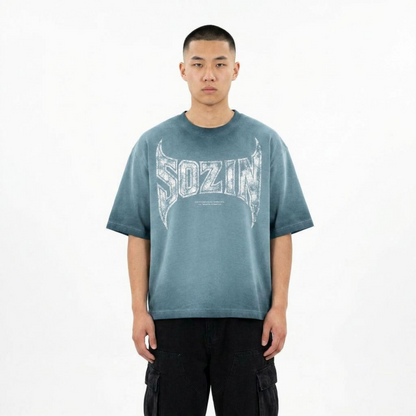 REVERSE DYED BRAND TEE - BLUE SAGE -