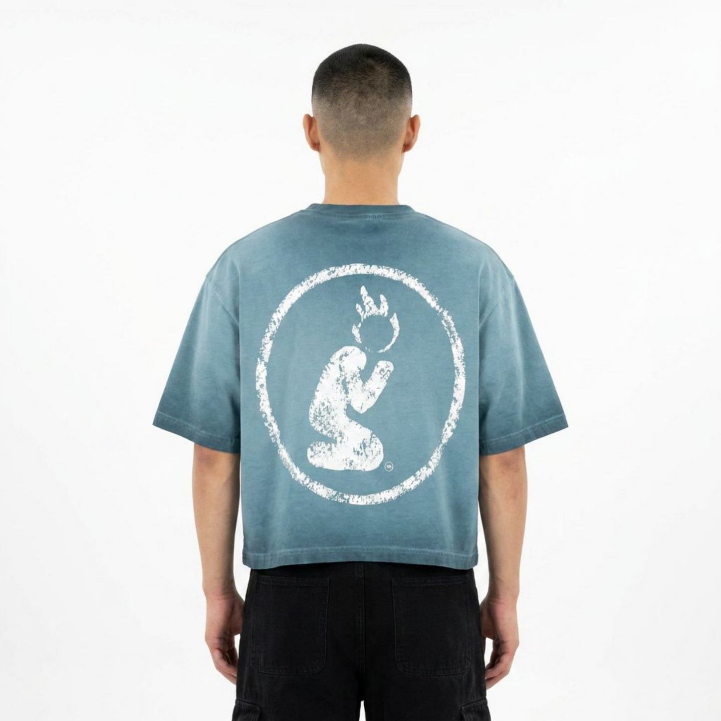 REVERSE DYED BRAND TEE - BLUE SAGE -