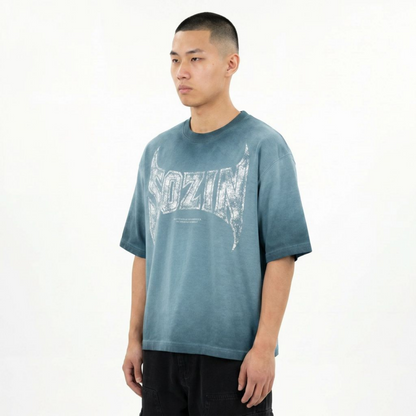 REVERSE DYED BRAND TEE - BLUE SAGE -