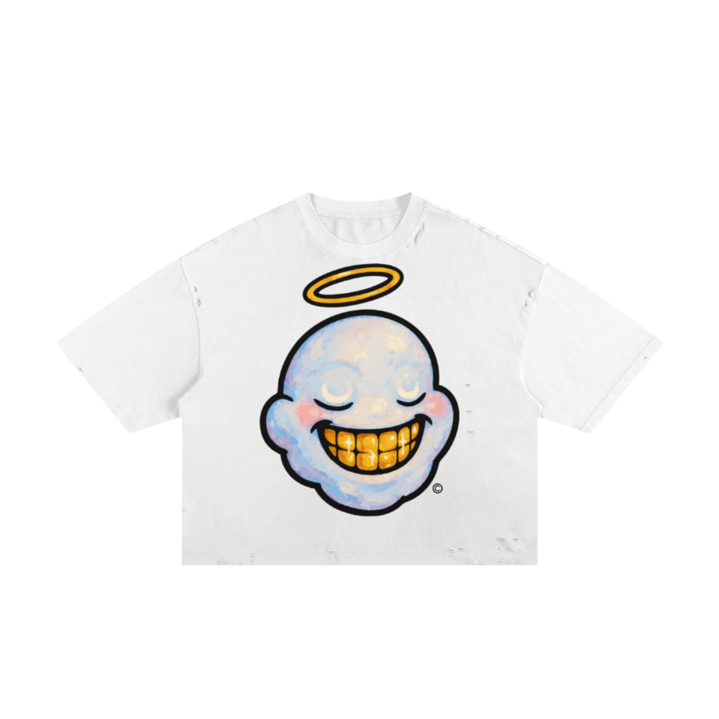 "BLESSED CLOUD" Classic Torn Boxy Tee (WHITE)(SOZIN EXCLUSIVE)