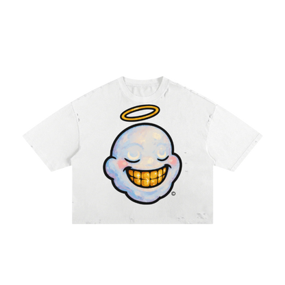 "BLESSED CLOUD" Classic Torn Boxy Tee (WHITE)(SOZIN EXCLUSIVE)