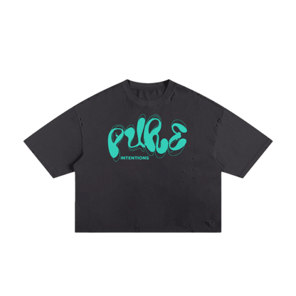 "PURE INTENTIONS" Classic Torn Boxy Tee