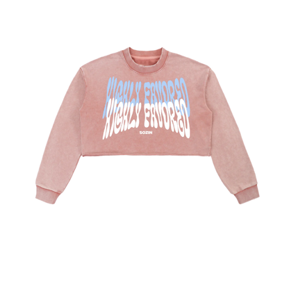 "HIGHLY FAVORED" Raw Edge Cropped Sweatshirt(WOMENS)