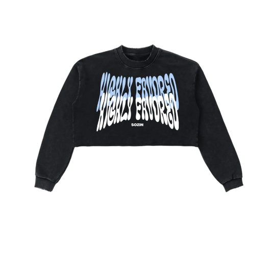 "HIGHLY FAVORED" Raw Edge Cropped Sweatshirt(WOMENS)