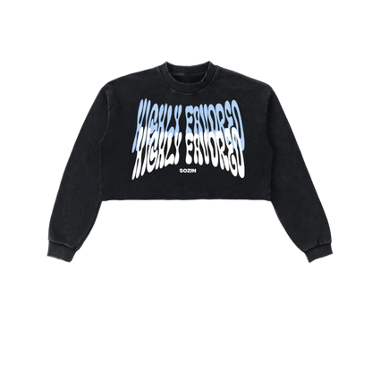 "HIGHLY FAVORED" Raw Edge Cropped Sweatshirt(WOMENS)