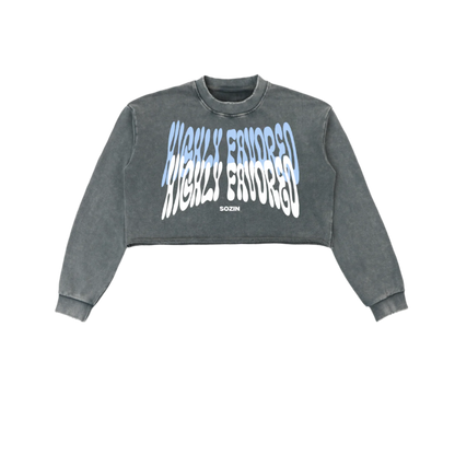 "HIGHLY FAVORED" Raw Edge Cropped Sweatshirt(WOMENS)