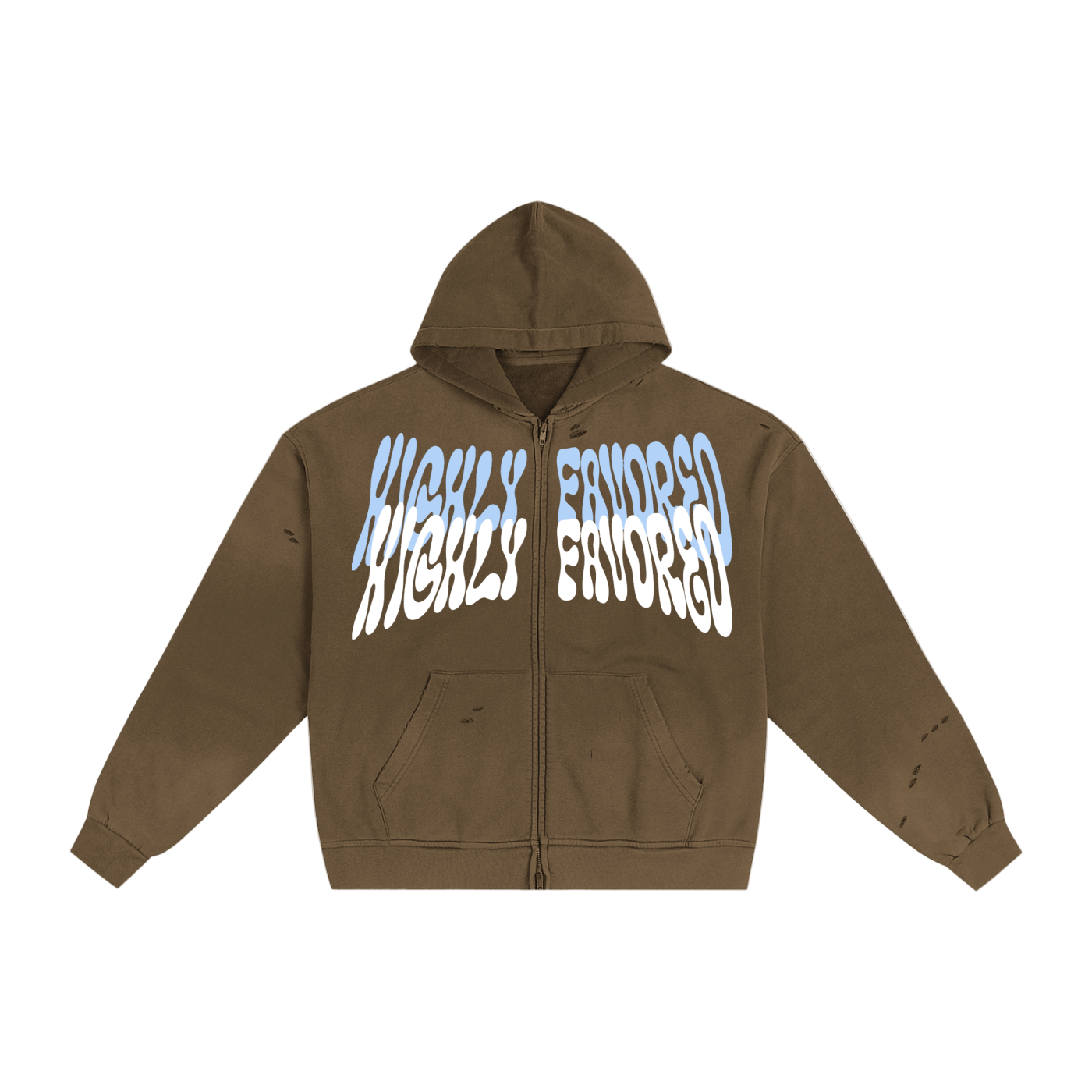 "HIGHLY FAVORED" Torn Double zip hoodie