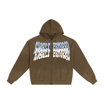"HIGHLY FAVORED" Torn Double zip hoodie