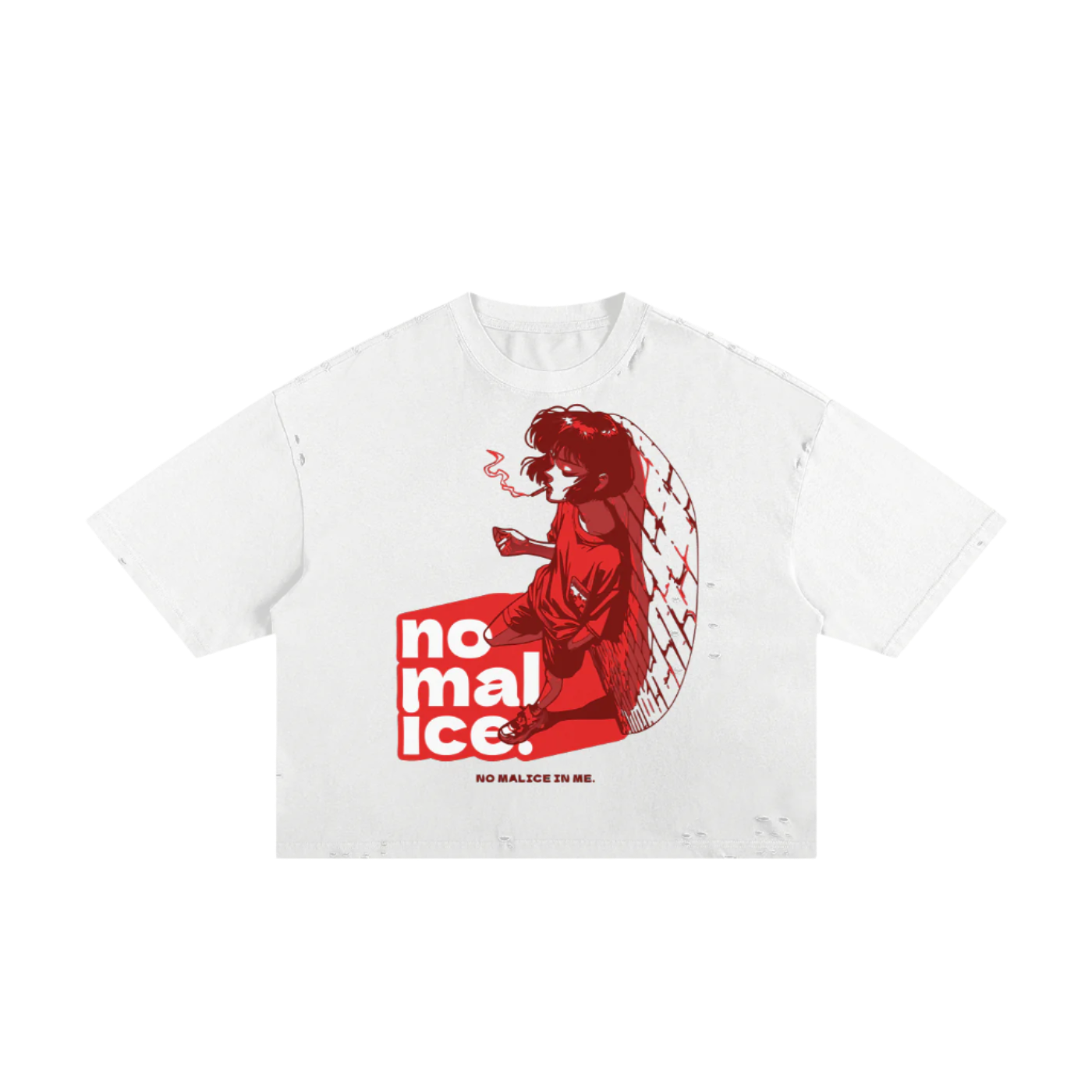"NO MALICE" Classic Torn Boxy Tee (RED)