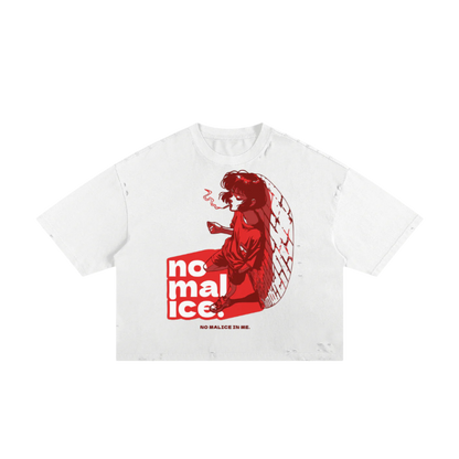 "NO MALICE" Classic Torn Boxy Tee (RED)