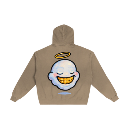 "HIGHLY FAVORED" Frayed Double Zip Hoodie (BROWN)