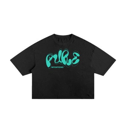 "PURE INTENTIONS" Classic Torn Boxy Tee