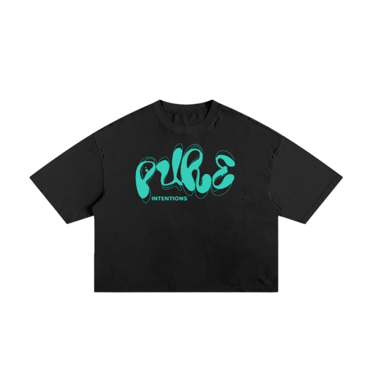 "PURE INTENTIONS" Classic Torn Boxy Tee